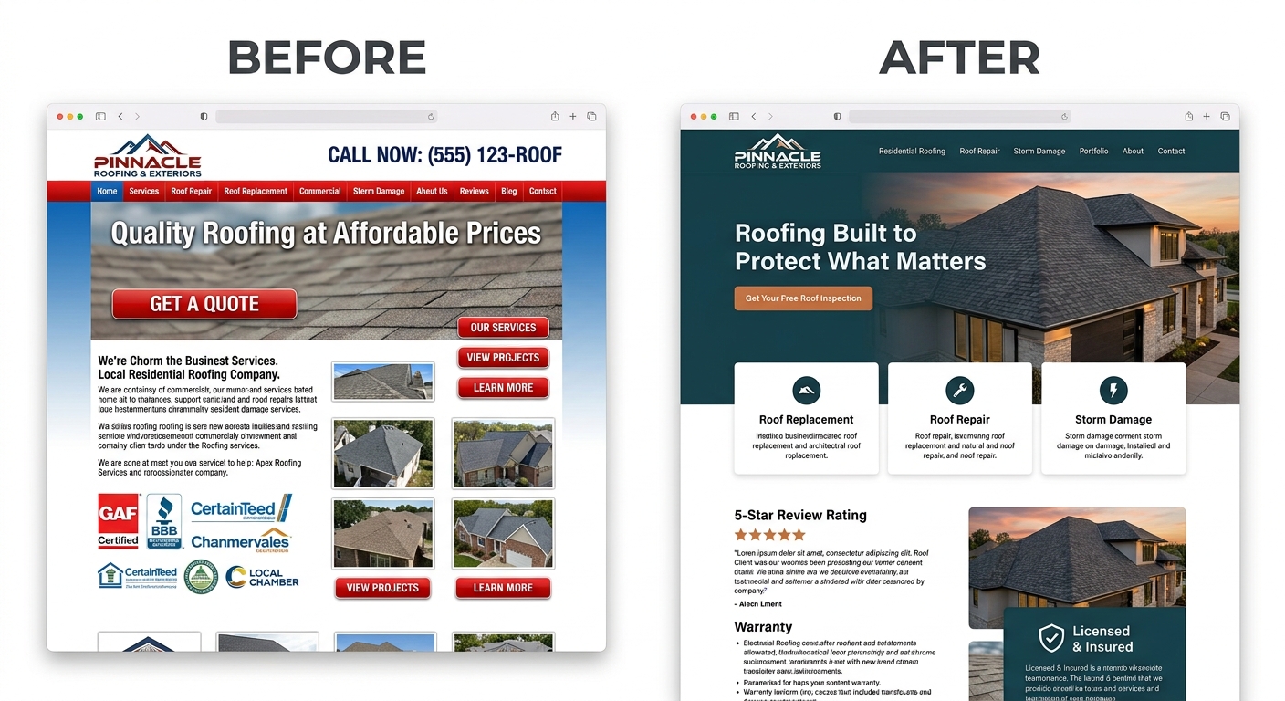 General contractor website before and after redesign example