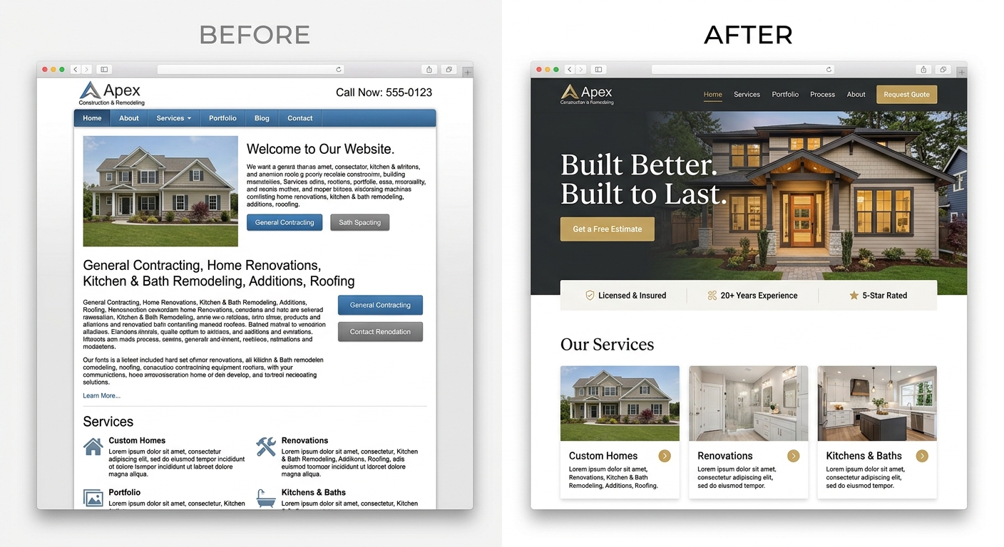 Landscaping website before and after redesign example